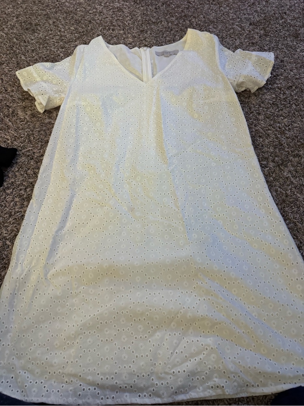 White Eyelet V-Neck Shift Dress